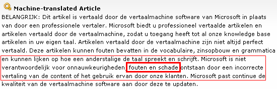 computervertaling melding Microsoft